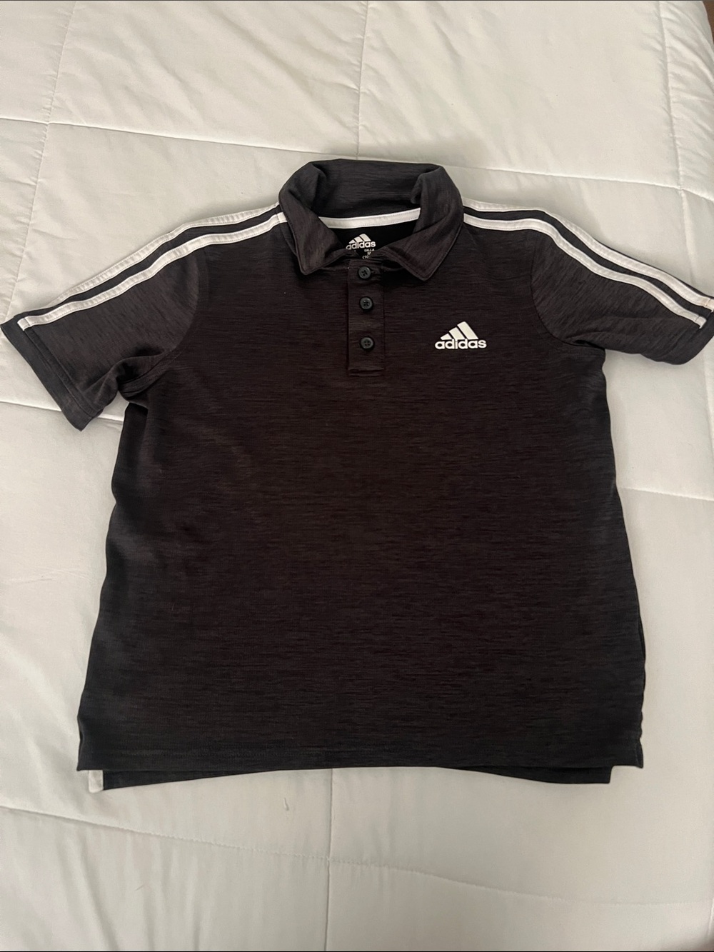adidas Black Polo with White Shoulder Stripes